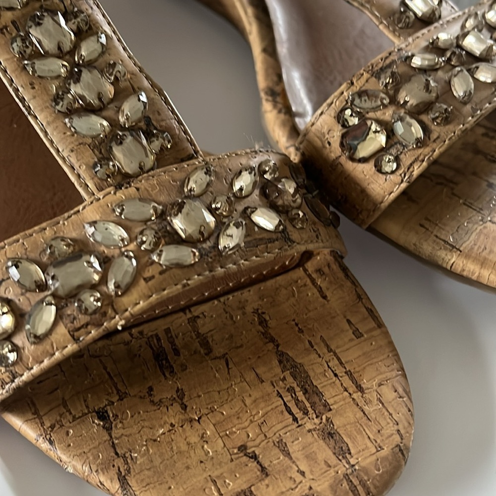 Attention Tan Wedge Sandals with Cork Heel - Picture 7 of 9